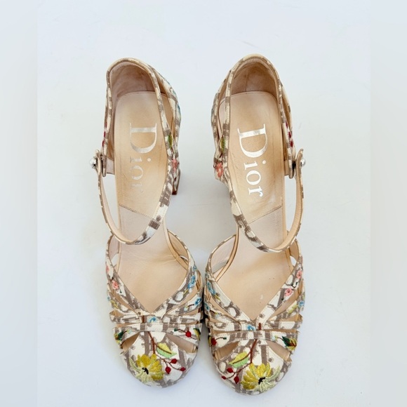 Dior Multicolor Canvas Floral Embroidered Diorissimo  Mary Jane Pumps EU 40.5 - Picture 4 of 14